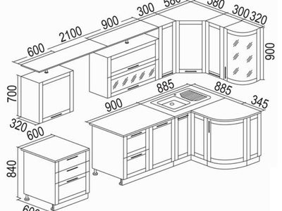 Схема установки кухонной мебели